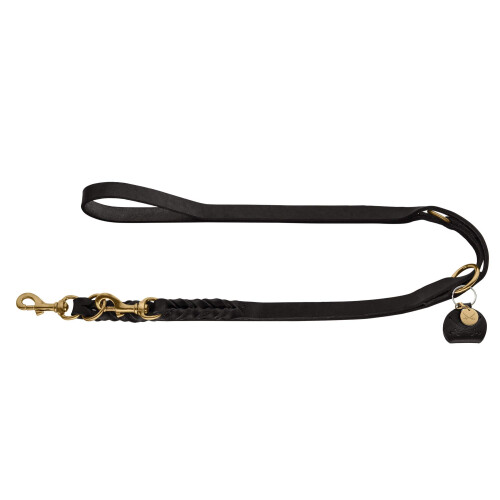 Hunter HUNTER Sansibar SOLID Adjustable Dog Lead Leather Braided Heavy Duty Elegant 2 x 200 cm Black