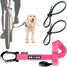 BIKE AND DOG - Bicycle dog leash, tool-free attachment, special harness option, includes 2 bike ties. Patented. (Pink)