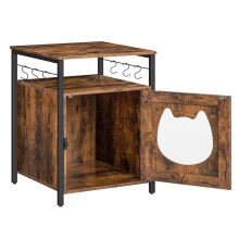 HOOBRO Cat Litter Box Enclosures, Cat Cabinet for Hidden Litter Box Furniture with 6 Hooks, Large Cat House Side Table End Table for Living Room, Dark