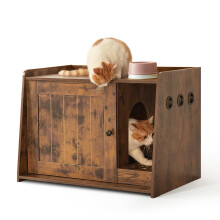 Mondeer Cat Litter Box Enclosure, Wooden Kitty Hidden Washroom Toilet with Door and Holes, Industrial Indoor Cat Houses for Living Room Bedroom