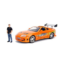 Jada Toys - Fast and Furious Model Car Toyota Supra & Brian - Car Model 1995 Toyota Supra Mk4 1:24 Orange with Brian O'Conner Figure, Vehicle with