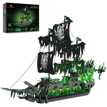 JMBricklayer 40001 Ghost Pirate Ship Building Block Toy Set with Lights, Boats Model Kit to Build for Adults, Construction Brick Toy Medieval