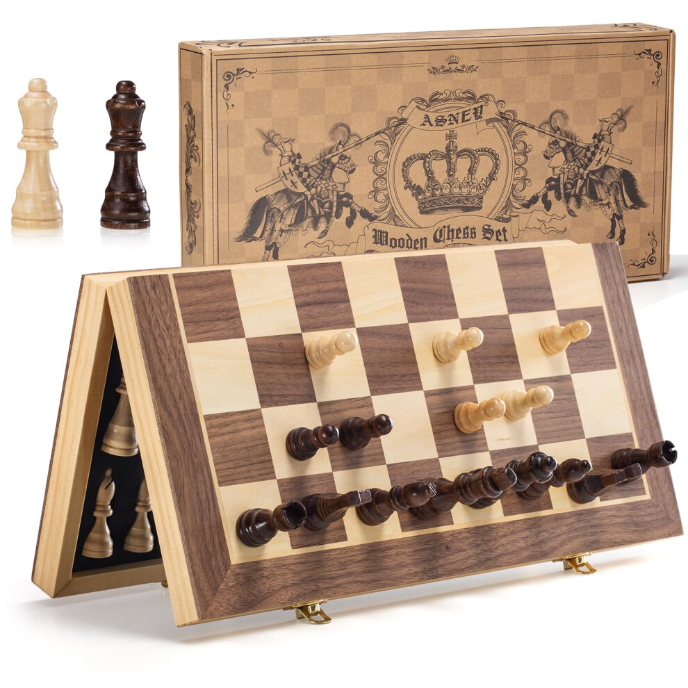 ASNEY Upgraded Magnetic Chess Set, 15? Tournament Staunton Wooden Chess Board Game Set with Crafted Chesspiece & Storage Slots for Kids Adult,-image-OPC-PGQ8MQ2-NEW