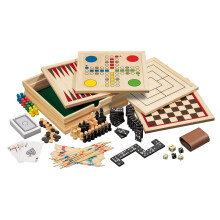 Philos Wooden Game Compendium - 8-in-1 Games Set - 23cm - Chess, Backgammon, Draughts, Nine Men's Morris, Ludo, Pick up Sticks, Dominoes, Playing