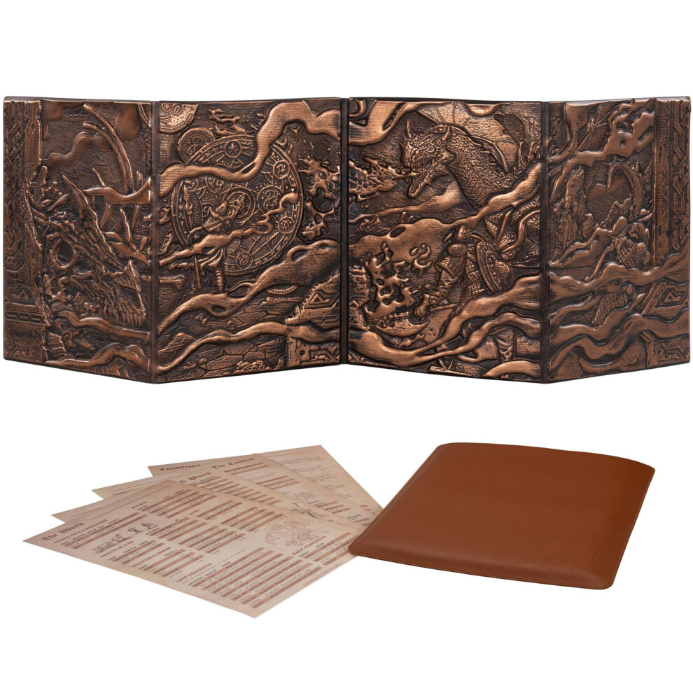 Lynx Dnd Dm Screen 5E - D&D Dungeon Master Screen 3D Faux Leather With Customizable Inserts - Dungeons And Dragons Gm / Game Master Accessories Gift Man Or