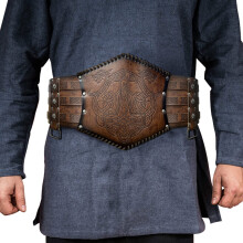 HiiFeuer Viking Embossed Waist Armor, Norse Faux Leather Wide Belt, Medieval Knight Corset Belt for LARP Costume (Brown A)