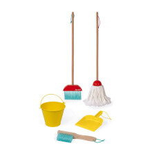 Janod - Cleaning Set - 5 Realistic Wooden Accessories - Broom + Mop + Bucket + Shovel + Brush - Imitation Wooden Toy for Children - from 2 Years Old,