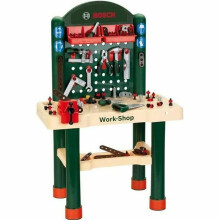 Theo Klein 8461 Bosch 82-Part Workshop I With Wood Effect Work Surface and Learning Function with Hammer-and-Nails Game I With Pliers, File, Hammer