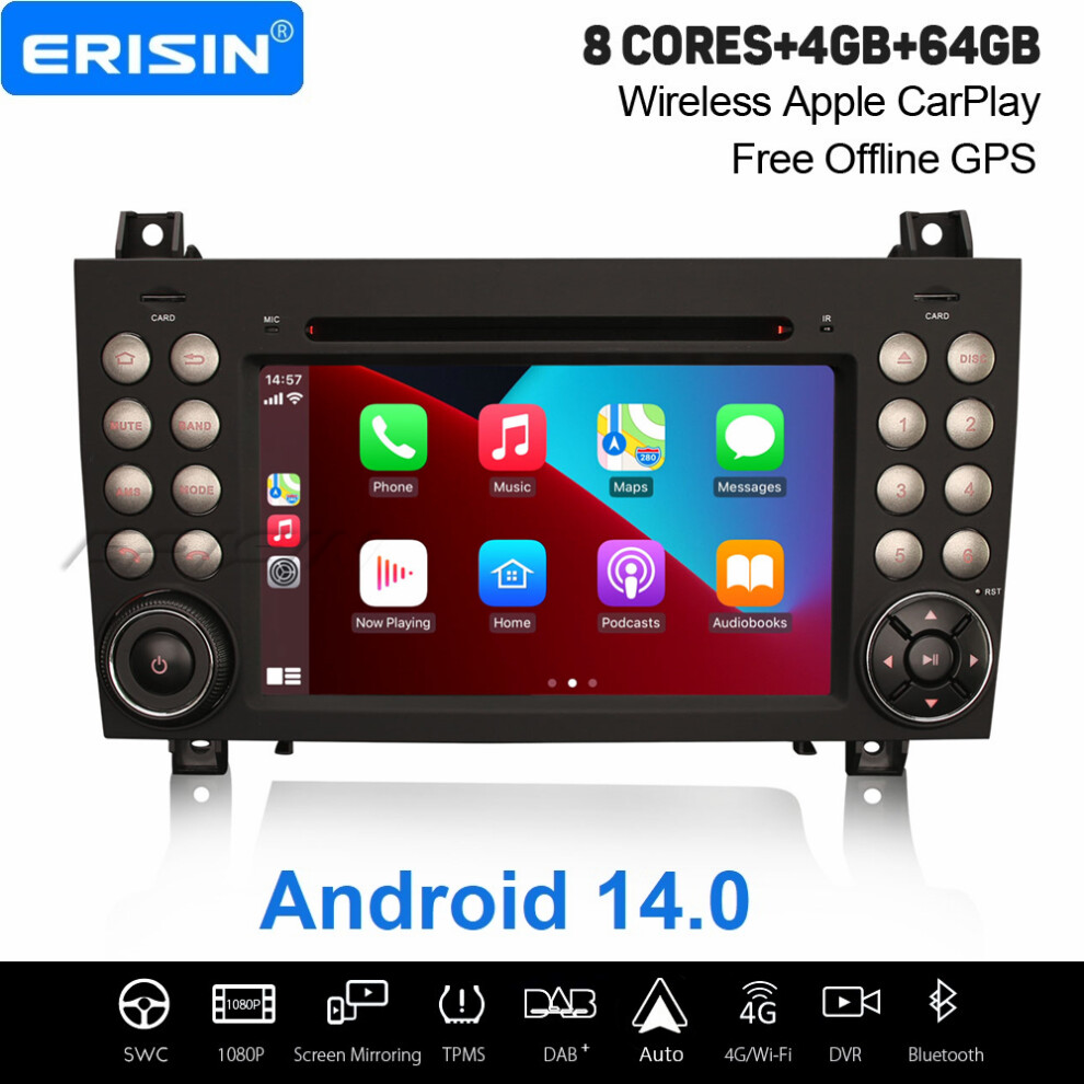 8-Core 4Gb+64Gb Android 14 Car Stereo Satnav Mercedes-Benz Slk-Class W171 R171 Wifi 4G Carplay Android Auto Dab+ 737655209495