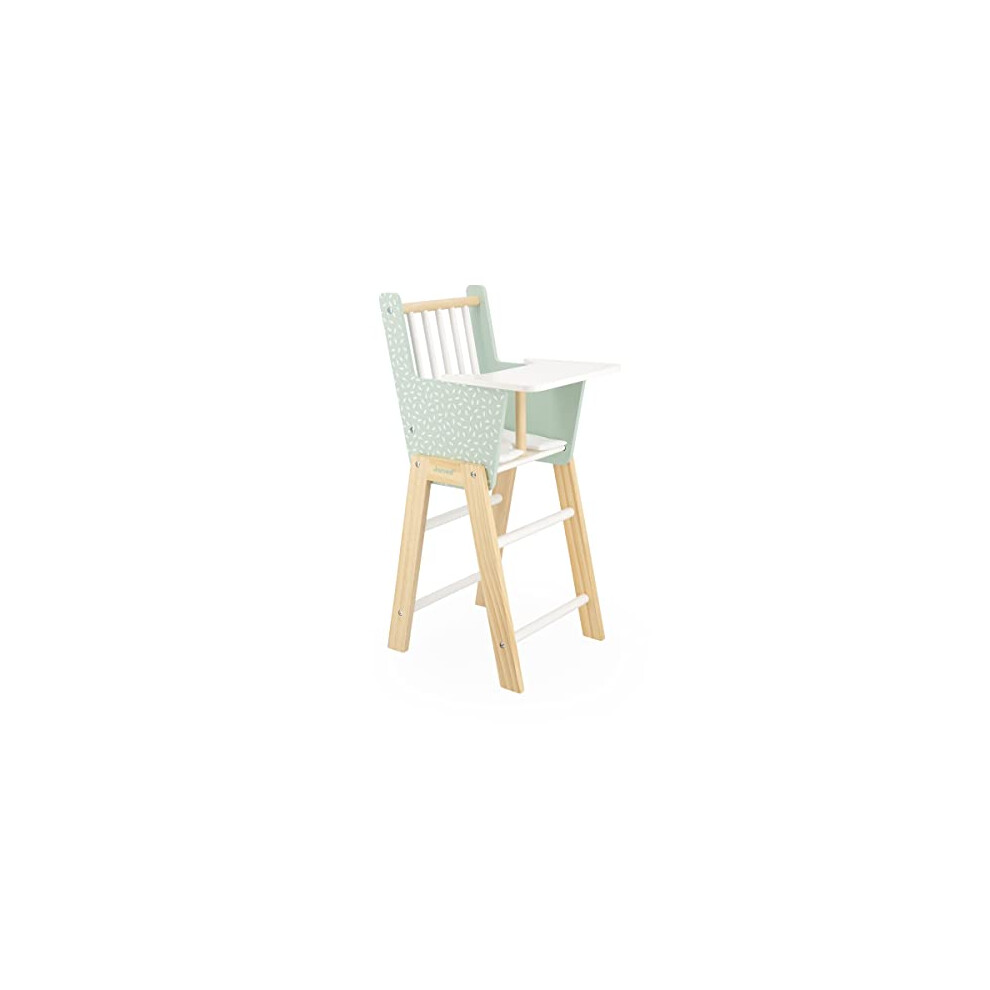 Janod - Zen Fsc Wood Highchair - Pretend Play Toy - Accessory For Dolls Up To 42 Cm - 3 Years +, J05901,Water Green/White