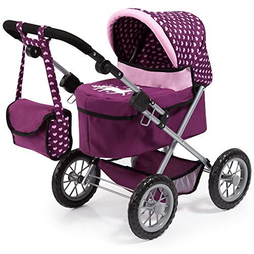 Bayer Design 13037AA Dolls Pram Trendy, stroller, foldable, height-adjustable handle, bag