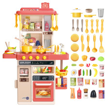 deAO Kitchen Playset Toy with Realistic Lights & Sounds, Kids Play Kitchen Set with Simulation of Spray Features, Pretend Role Play Toys with Lots of