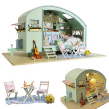 CUTEROOM Miniature Dolls House Kits, Diy Wooden Dolls House Handcraft Miniature House Kit Caravan, Time Travel Model House Kit with Furniture