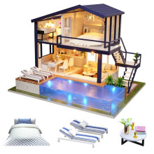 Cuteroom DIY Wooden Dolls House Handcraft Miniature Kit Model & Furniture-Time Apartment With Swimming Pool