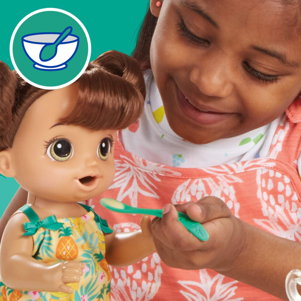 Baby Alive Magical Mixer Baby Doll Tropical Treat With Blender Accessories, Drinks, Wets, Eats, Brown Hair Toy For Children Aged 3 And Up