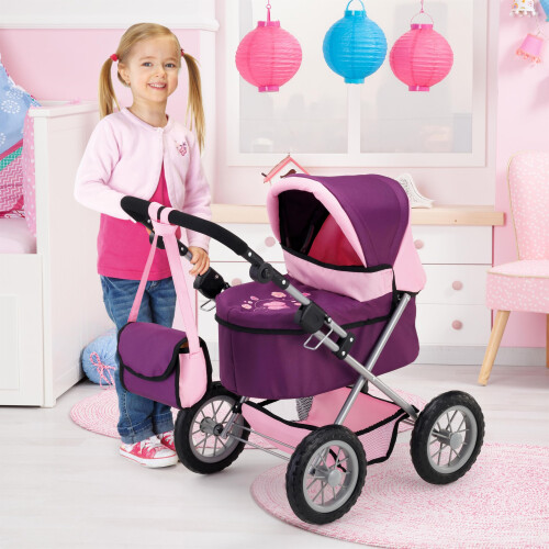 Bayer Design 13057AA Dolls Pram Trendy, stroller, foldable, height-adjustable handle, bag 1