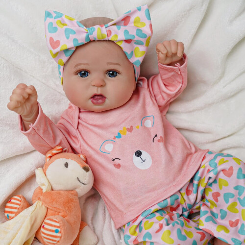 JIZHI Reborn Baby Girl - 20 inch Realistische Babypoppen met Stoffen Lichaam - Levensechte Pasgeborene met Speelgoed Accessoires voor Kinderen Vanaf 3 Jaar (Berenpop is niet Inbegrepen