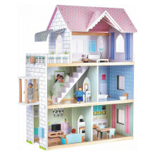 Giant bean Wooden Dolls House, 2.6 Feet High with Elevator, Doorbell, Light,15 Pieces Furnitures and 3 Dolls, Toy Gift for Girls Ages 3-7+