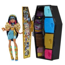 Monster High Doll and Fashion Set, Cleo De Nile with Dress-Up Locker and 19+ Surprises, Skulltimate Secrets, HKY63