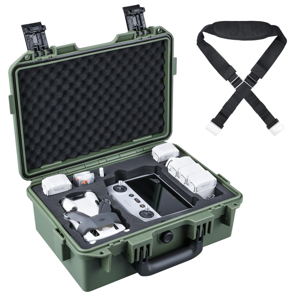 Lykus Titan Mm410 Waterproof Hard Case For Dji Mini 4 Pro/Mini 3/Pro And Rc2/Rc/Rc-N2/N1, With Shoulder Strap, Support 7 Batteries And Rc Green 5051219680373