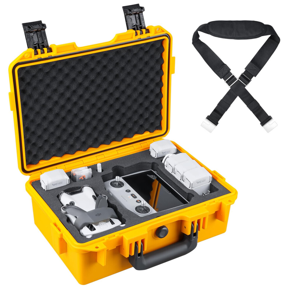 Lykus Titan Mm410 Waterproof Hard Case For Dji Mini 4 Pro/Mini 3/Pro And Rc2/Rc/Rc-N2/N1, With Shoulder Strap, Support 7 Batteries And Rc Yellow 5051219680496