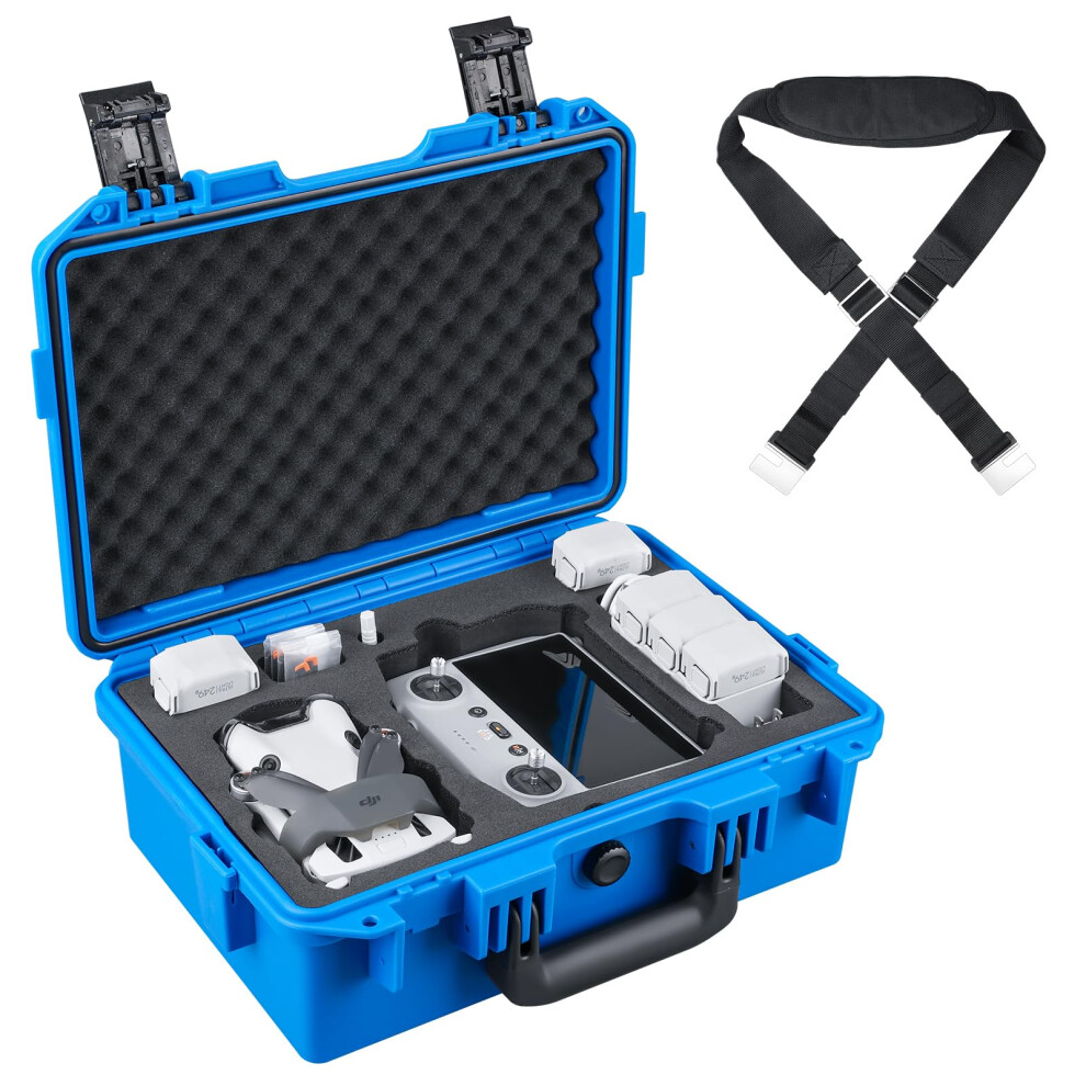 Lykus Titan Mm410 Waterproof Hard Case For Dji Mini 4 Pro/Mini 3/Pro And Rc2/Rc/Rc-N2/N1, With Shoulder Strap, Support 7 Batteries And Rc Lanyard Blue 5051219680885