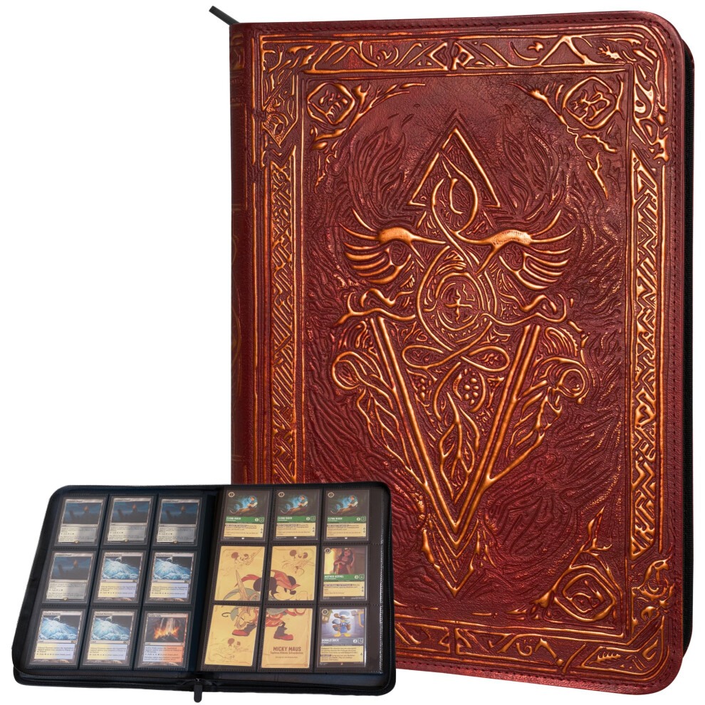 Lynx Trading Card Binder - 9 Pocket Album W Zipper - 360 Side Loading Folder For Tcg - 3D Pu Leather - For Mtg, Disney Lorcana Trading Card Game, Magic The