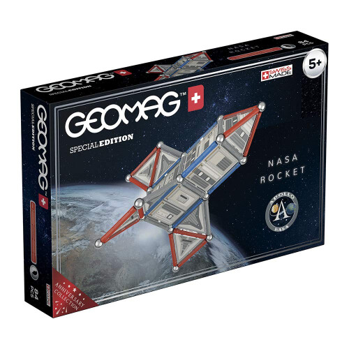 Geomag Geomag- 810 Special Edition - NASA Rocket, Magnetic Constructions, White, Grey, Red, 84 Pieces