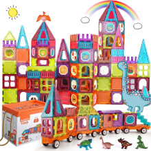 Magnetic Tiles Building Blocks with 4 Cars Magnet Train Set for Kids Construction STEM Toy Preschool Creativity Learning Toys Christmas Birthday Gift