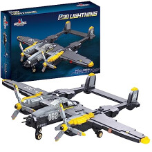 APOSTROPHE Games P-38 Lightning Aircraft Building Block Set - 937 Pieces - Air Force Fighter Plane Toy Set ? Building Block for Kids Older Than 10 and