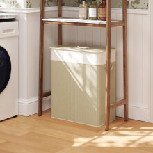 (Cream) HOMCOM 100L Laundry Basket with Lid, Washing Basket for Bathroom