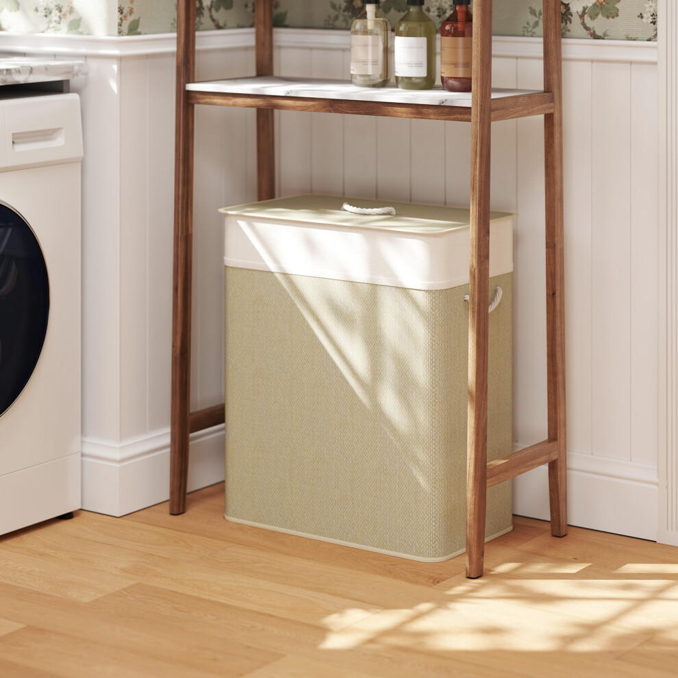 (Cream) HOMCOM 100L Laundry Basket with Lid, Washing Basket for Bathroom