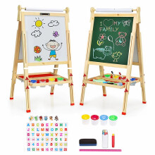 EAQ Kids Easel,Height Adjustable Wooden Art Easel,Whiteboard Chalkboard with Paper Roll Holder, Chalk Board for Kids,Best Birthday Gift for Kids