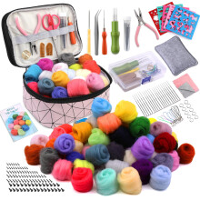 Axmru 215 Pcs Needle Felting Kit Wool Roving 60 Colors Set Basic Felt Tools and Supplies Needle Felting Starter Kit with Foam Mat Felt Molds and