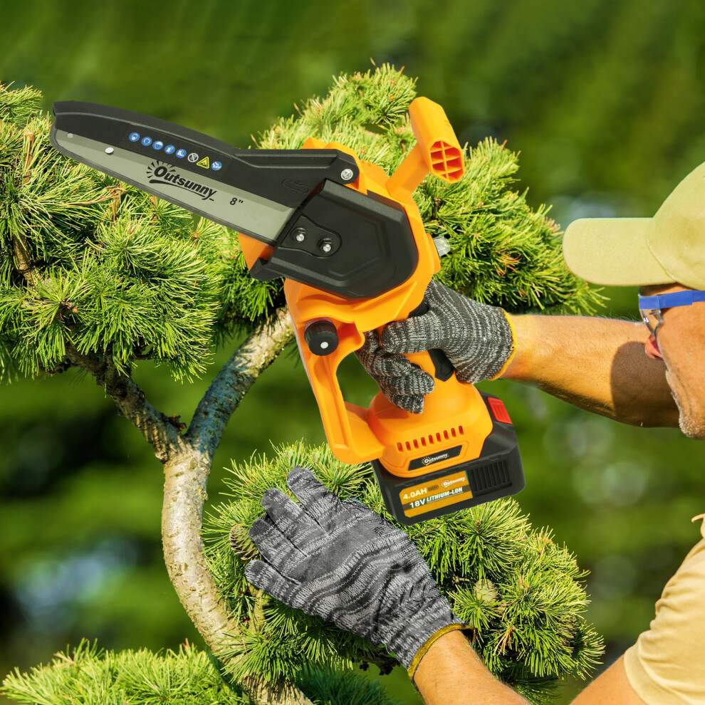 Outsunny 8 Inch Electric Chainsaw with Brushless Motor, 2 Batteries, Orange