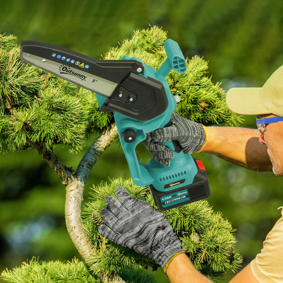 Outsunny 8 Inch Electric Chainsaw with Brushless Motor, 2 Batteries, Blue