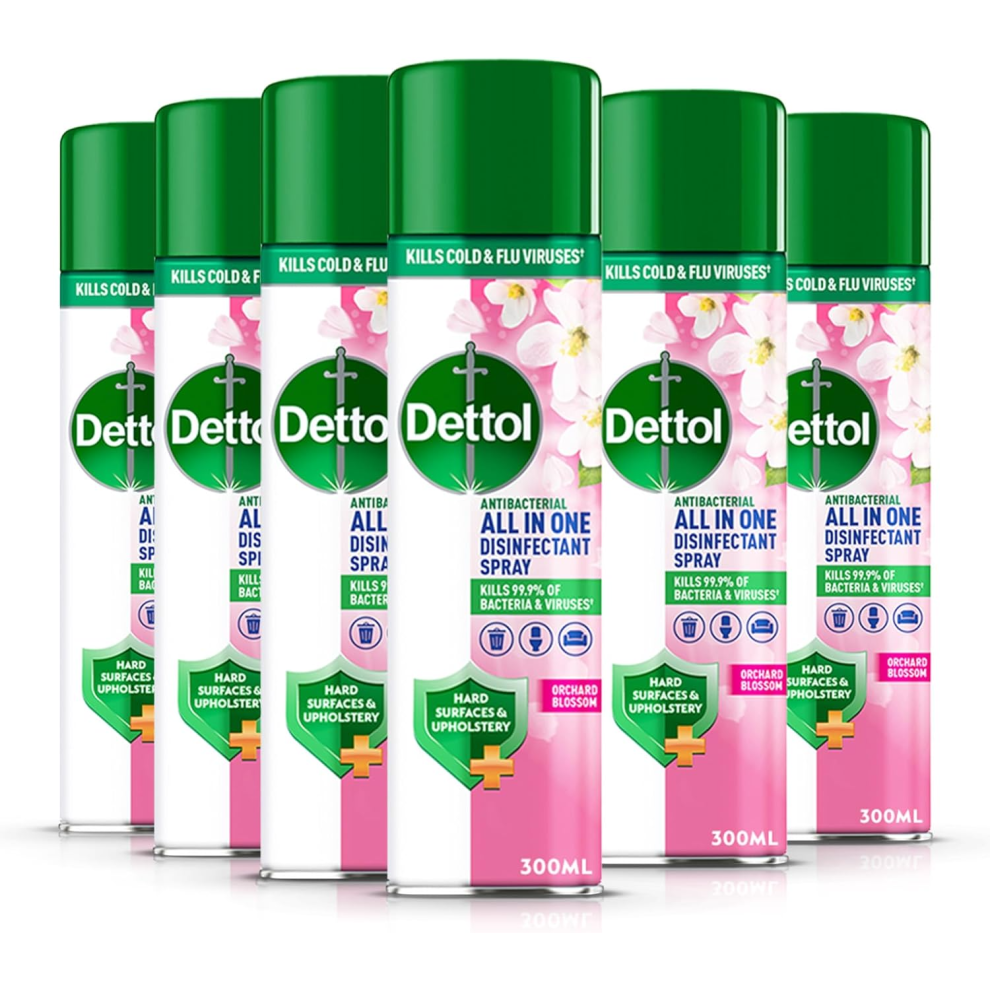 Photos - Other Household Chemicals Dettol All In One Disinfectant Spray, Orchard Blossom, 6 x 300 ml Multipack, Fresh Pet & Shoe Sanitiser, Sofa Cleaner, 