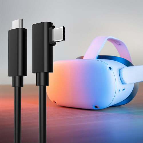 VR Streaming Link Cable Compatible for Oculus Quest, Virtual Reality Headset Cable Angle USB 3.2 Gen1 C-C High Speed Data Transfer, Fast Charging Cord 1