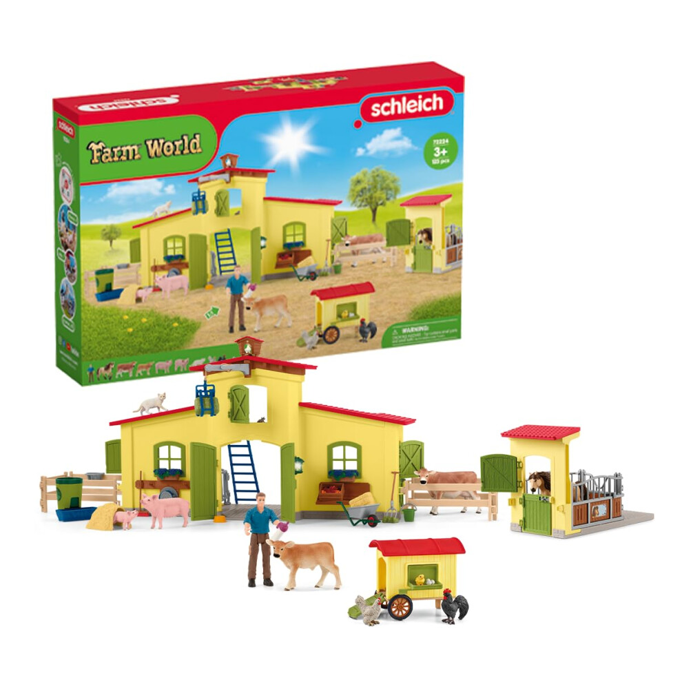 Schleich Farm World Giant 123-Piece Playset Pack With Farmhouse Chicken Coop Horse Stall Farm Toys For Toddlers Ages 3+