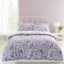 (Single, Purple) Catherine Lansfield Duvet Cover Set Bedding Bed Set Isadora Floral Lilac Natural