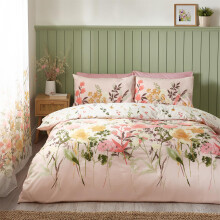 (Double, Pink) Catherine Lansfield Countryside Floral Duvet Cover Set Floral Bedding Set Quilt Cover Nature Pink White