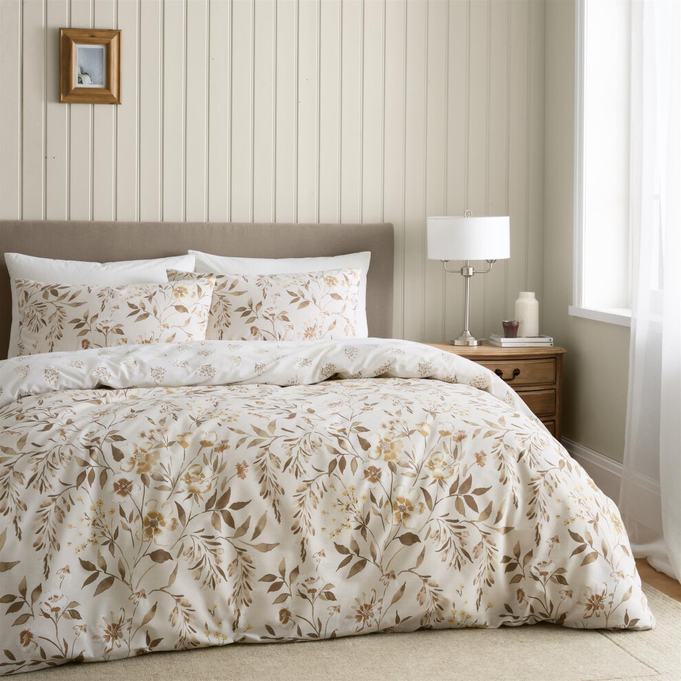 Catherine Lansfield White Isadora Floral Reversible Duvet Cover Set - Natural - Single - Image 8