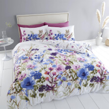(Double, White) Catherine Lansfield Countryside Floral Duvet Cover Set Floral Bedding Set Quilt Cover Nature Pink White