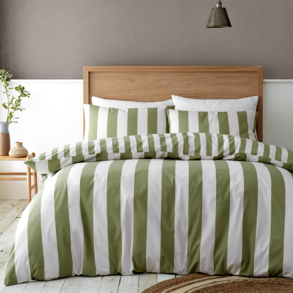Catherine Lansfield (King, Green) Cove Stripe Duvet Cover Set Bedding Bed Set Quilt Cover 3 Sizes 4 Colours