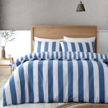 (Single, Blue) Catherine Lansfield Cove Stripe Duvet Cover Set Bedding Bed Set Quilt Cover 3 Sizes 4 Colours
