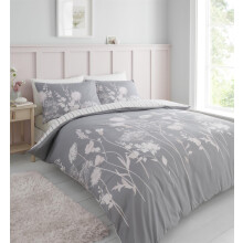 (Double, Grey) Catherine Lansfield Meadowsweet Floral Duvet Cover Set Floral Bedding Set Quilt Cover Grey Blue White