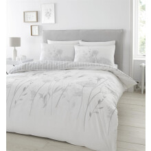 (King, White) Catherine Lansfield Meadowsweet Floral Duvet Cover Set Floral Bedding Set Quilt Cover Grey Blue White