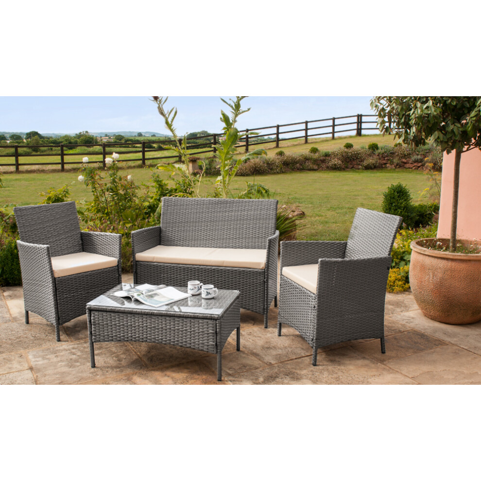 (Light Grey, With Cover) 4pc Comfy Living Rattan Garden Furniture Set