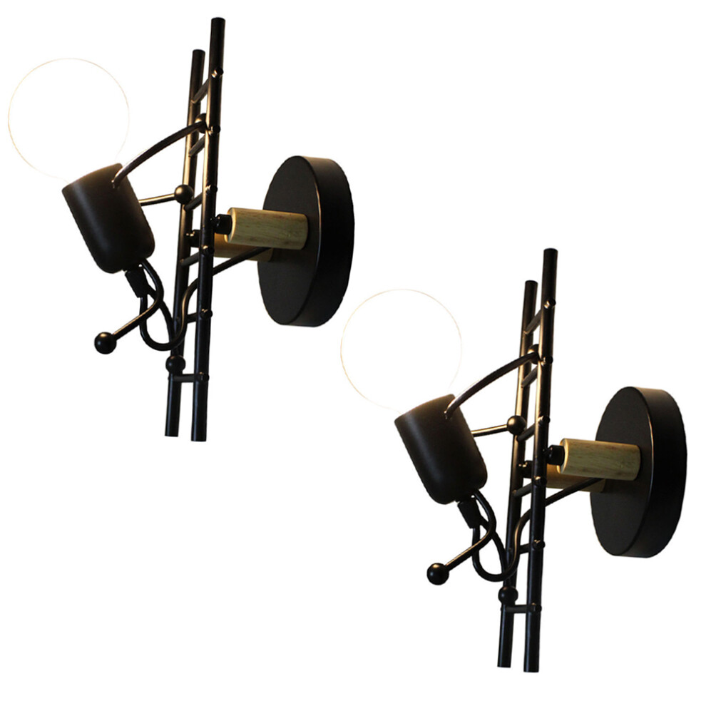 2X Apliques De Pared Creativa Moderna Arte Escalera Humana Escalera LáMpara De Pared Para Sala De Estar Dormitorio Cafe Bar Negro-image