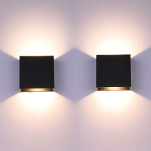 2PCS Applique Murale Led 6W Noir Lampe Murale Carrée D'Intérieur Applique Murale Aluminium Moderne Pour Salon, Chambre À Coucher, Blanc Chaud